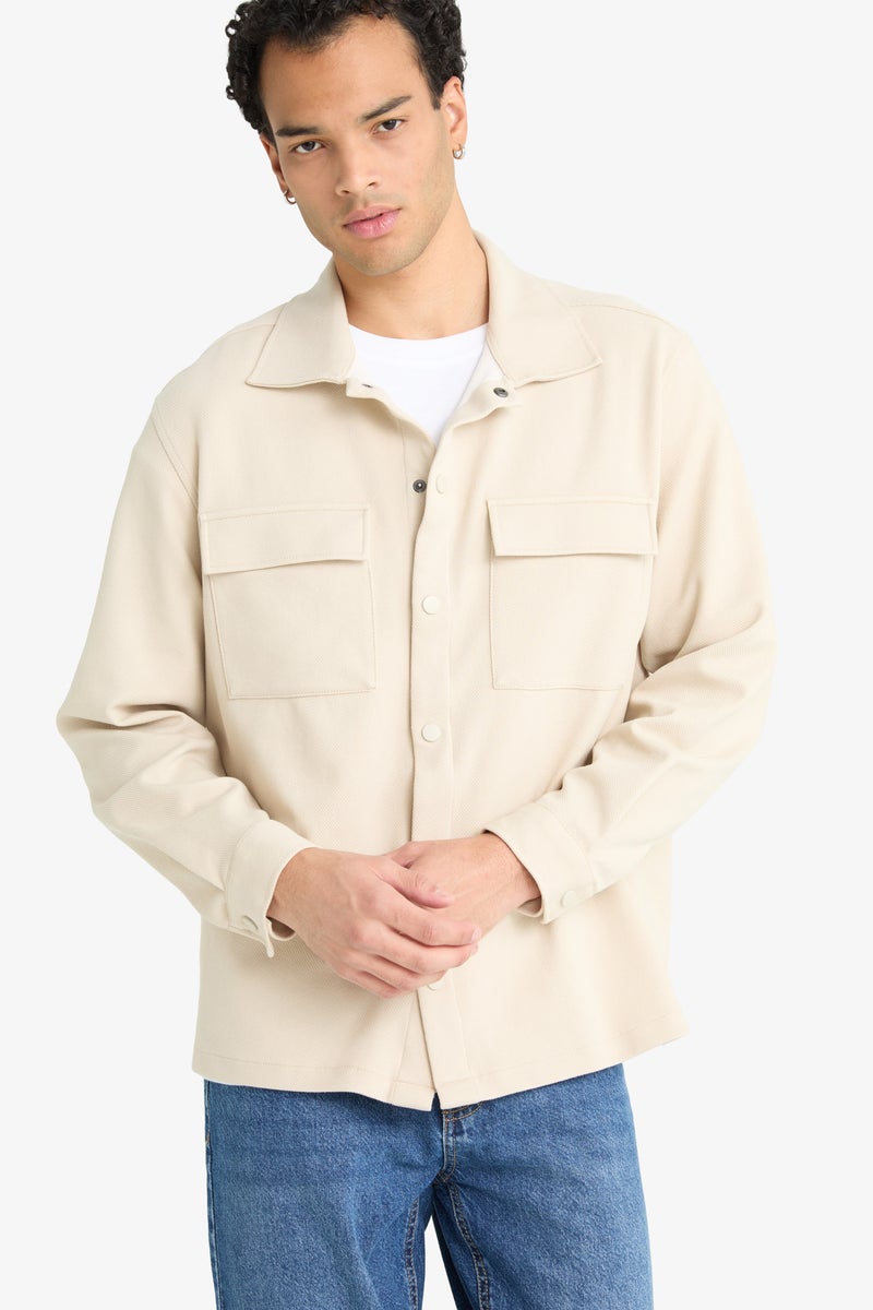 DeFacto Beige Man Regular Fit Long Sleeve Shirt Casual - Image 3